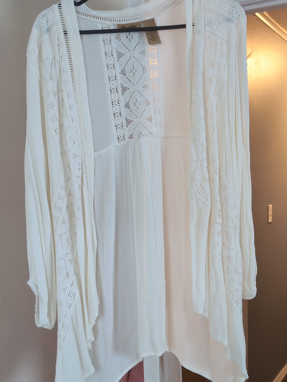 Wrangler Cream Crochet Open Cardigan